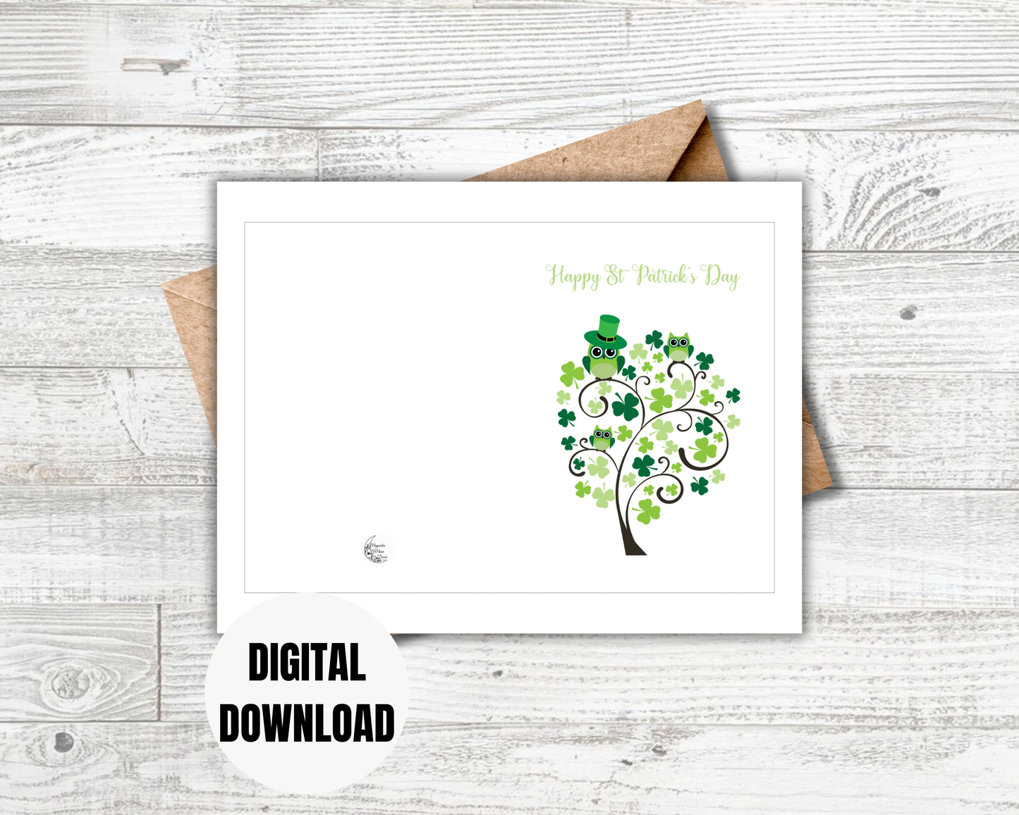 Saint Patrick's Day Shamrock Tree with Owls Greeting Card