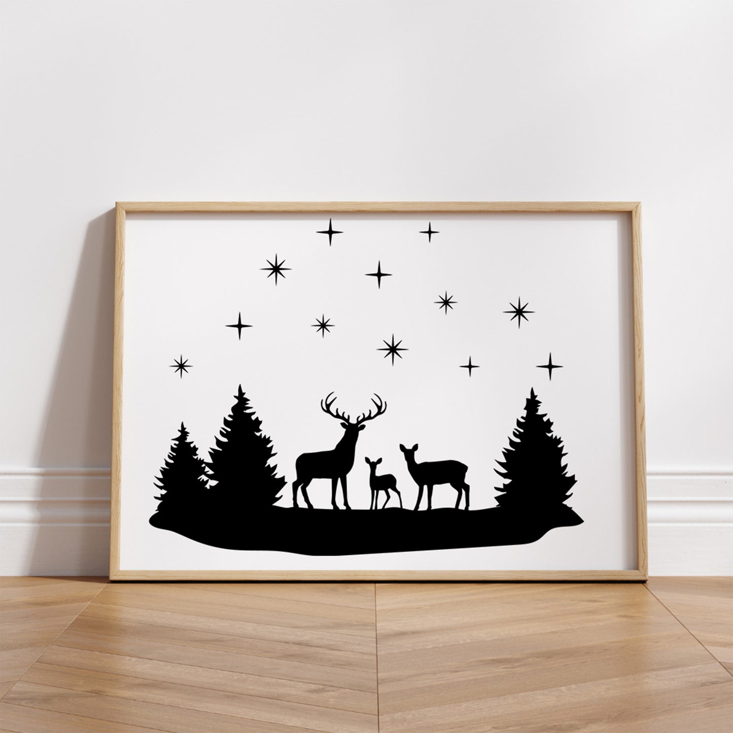 Christmas Scene with Deer Family SVG