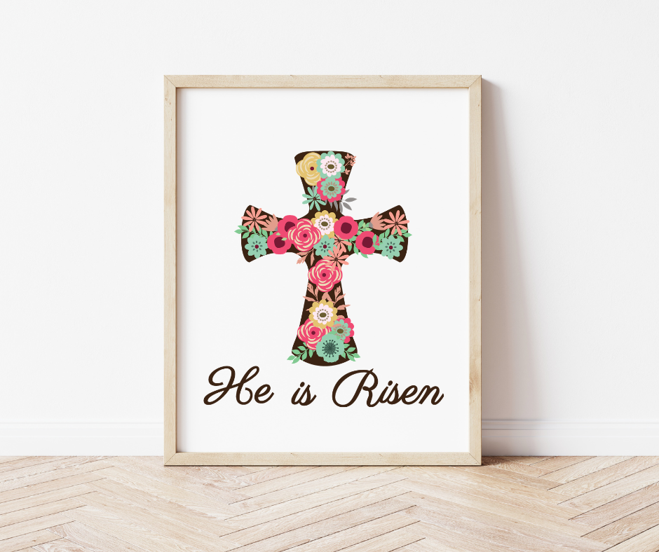 He is Risen Floral Cross PNG