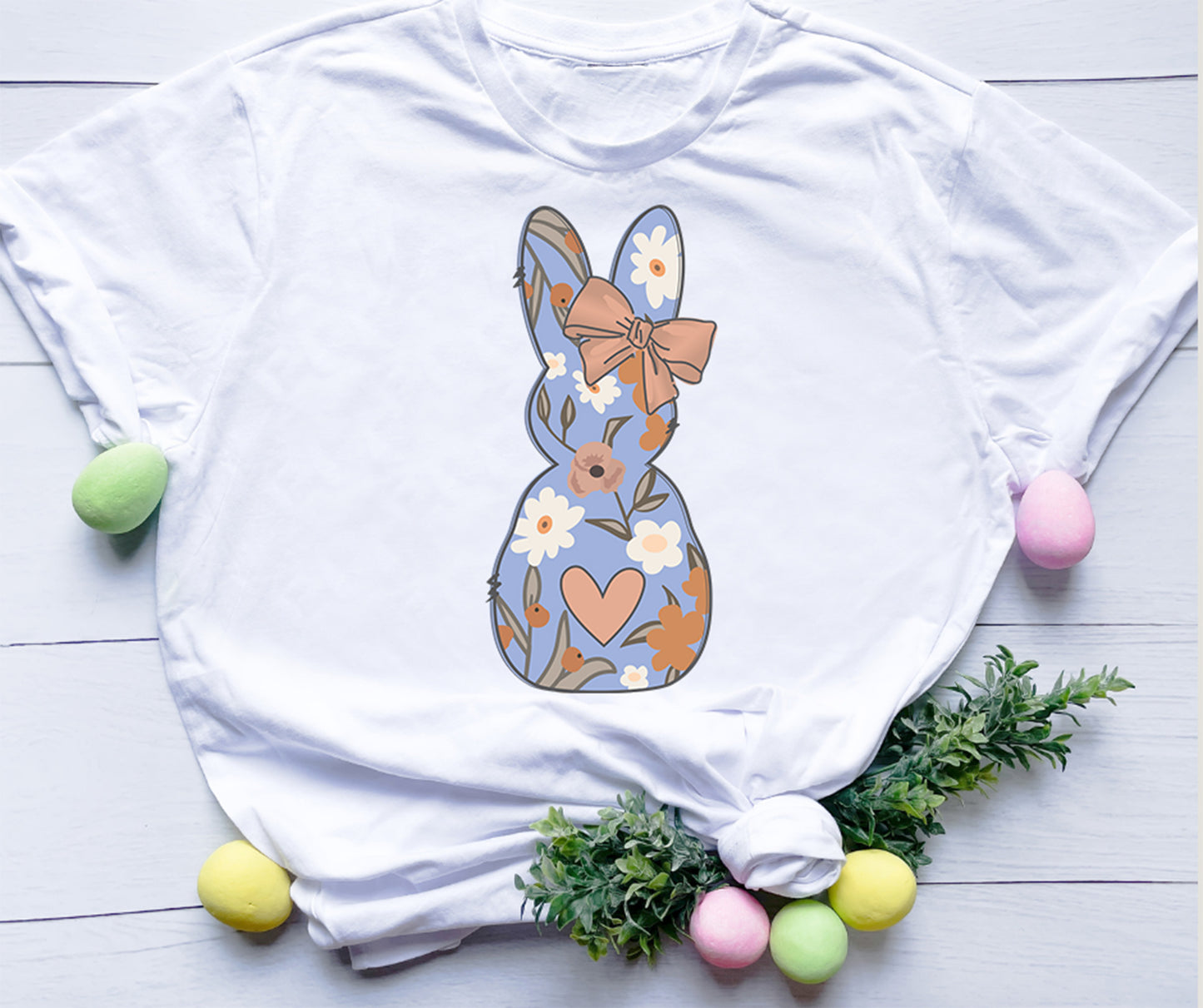 Floral Easter Bunny with a Bow