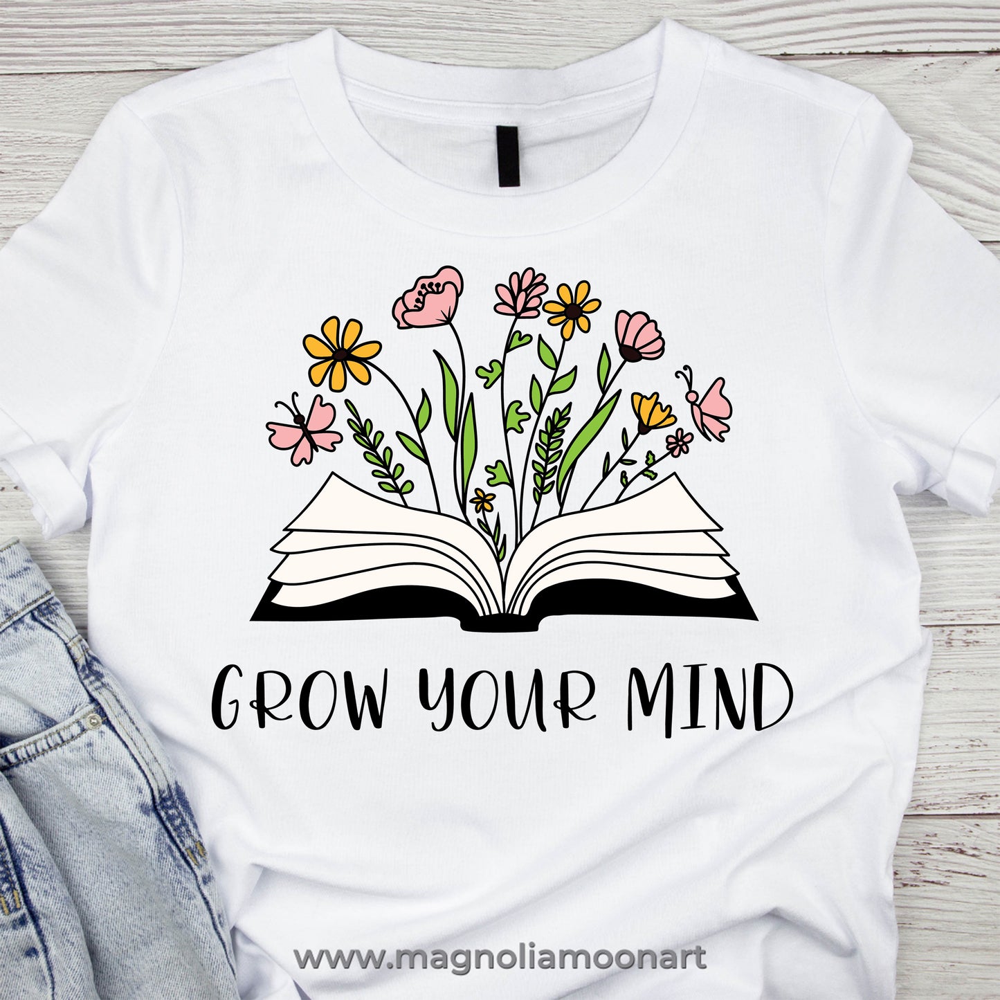 Grow Your Mind Floral Book Digital Clip Art