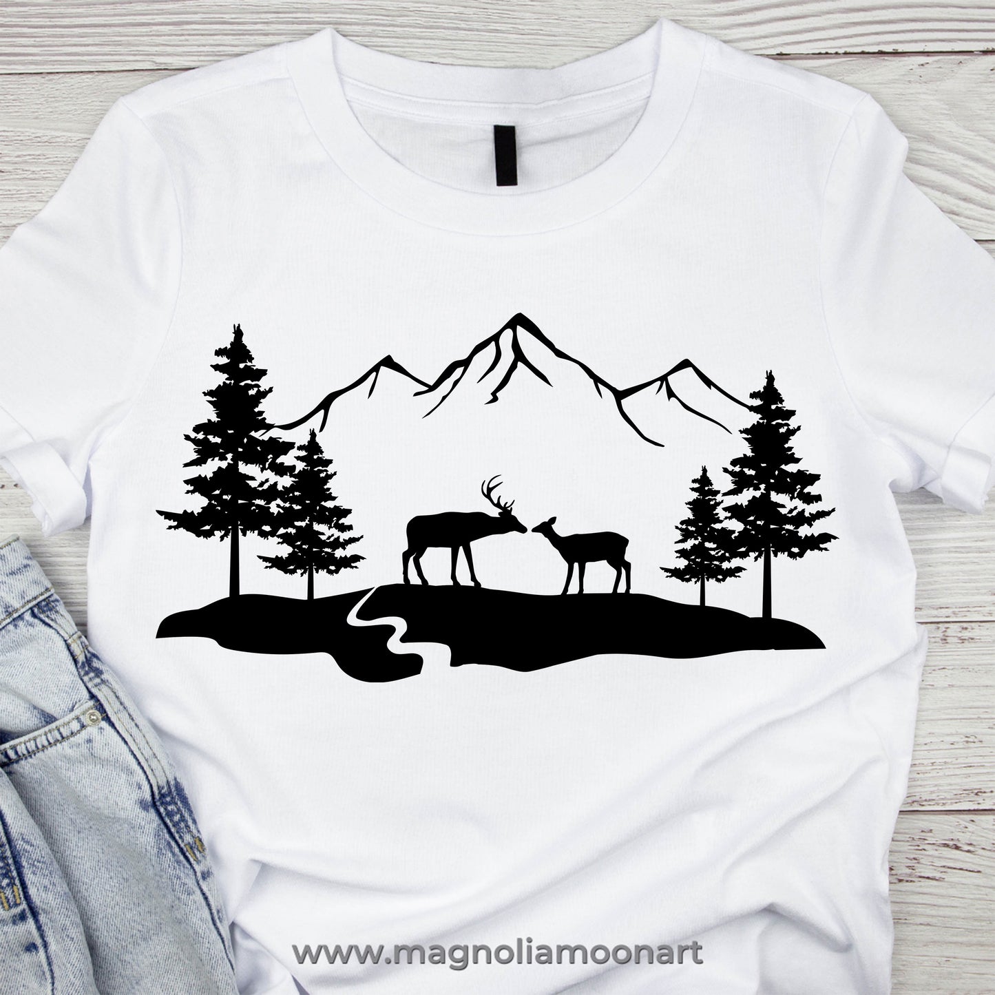 Deer Buck and Doe Mountains Scene SVG