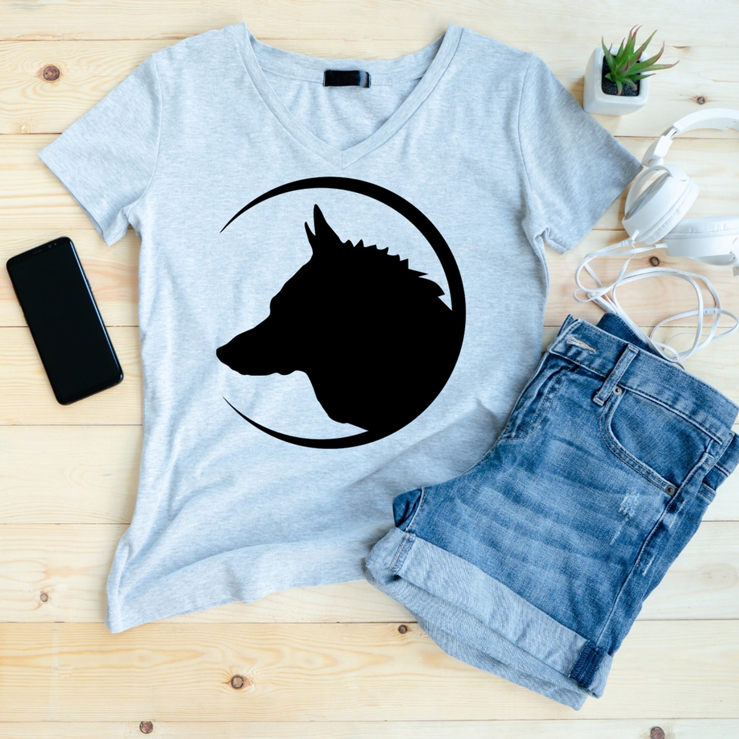 Wolf Head and Moon Crescent SVG