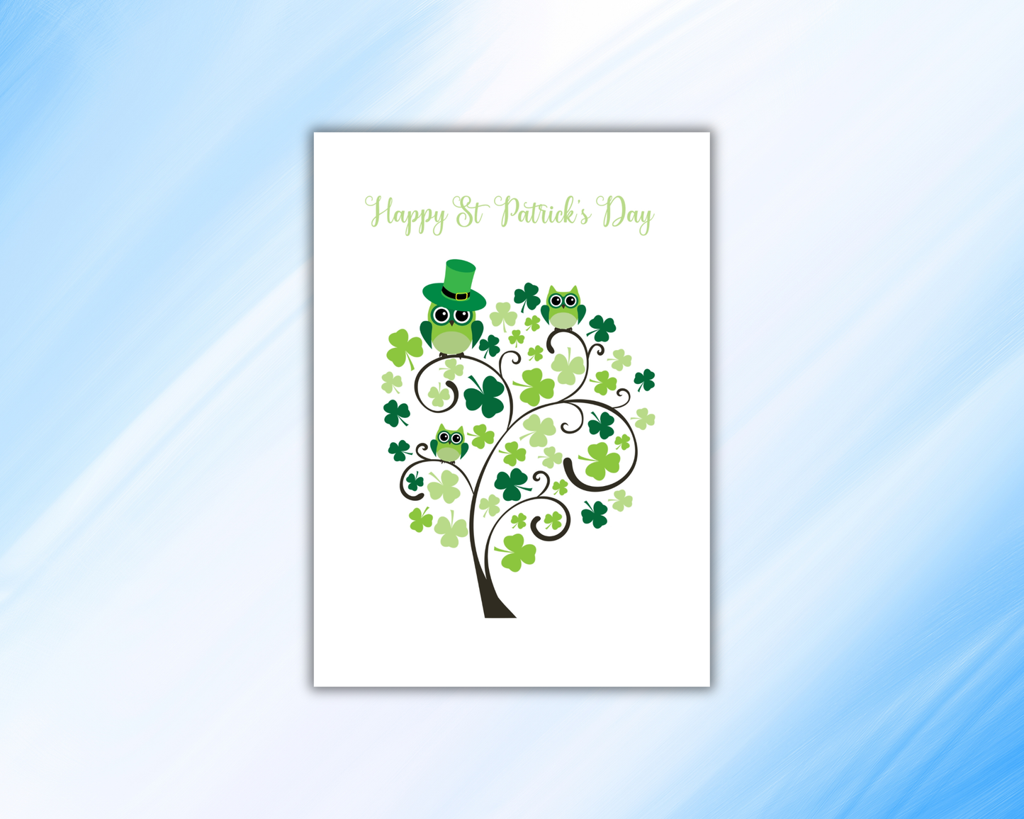 Saint Patrick's Day Shamrock Tree with Owls Greeting Card