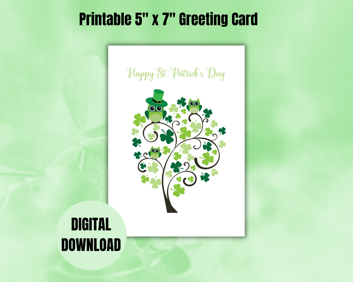 Saint Patrick's Day Shamrock Tree with Owls Greeting Card