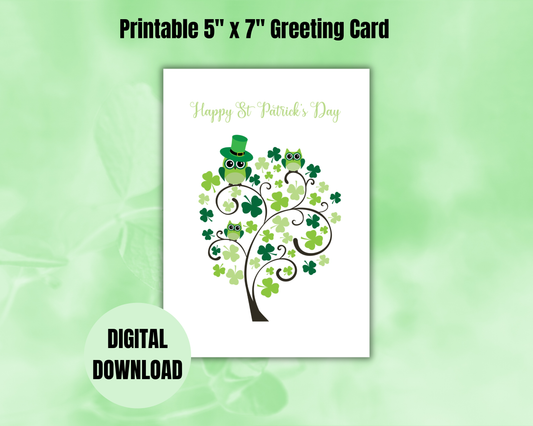 Saint Patrick's Day Shamrock Tree with Owls Greeting Card