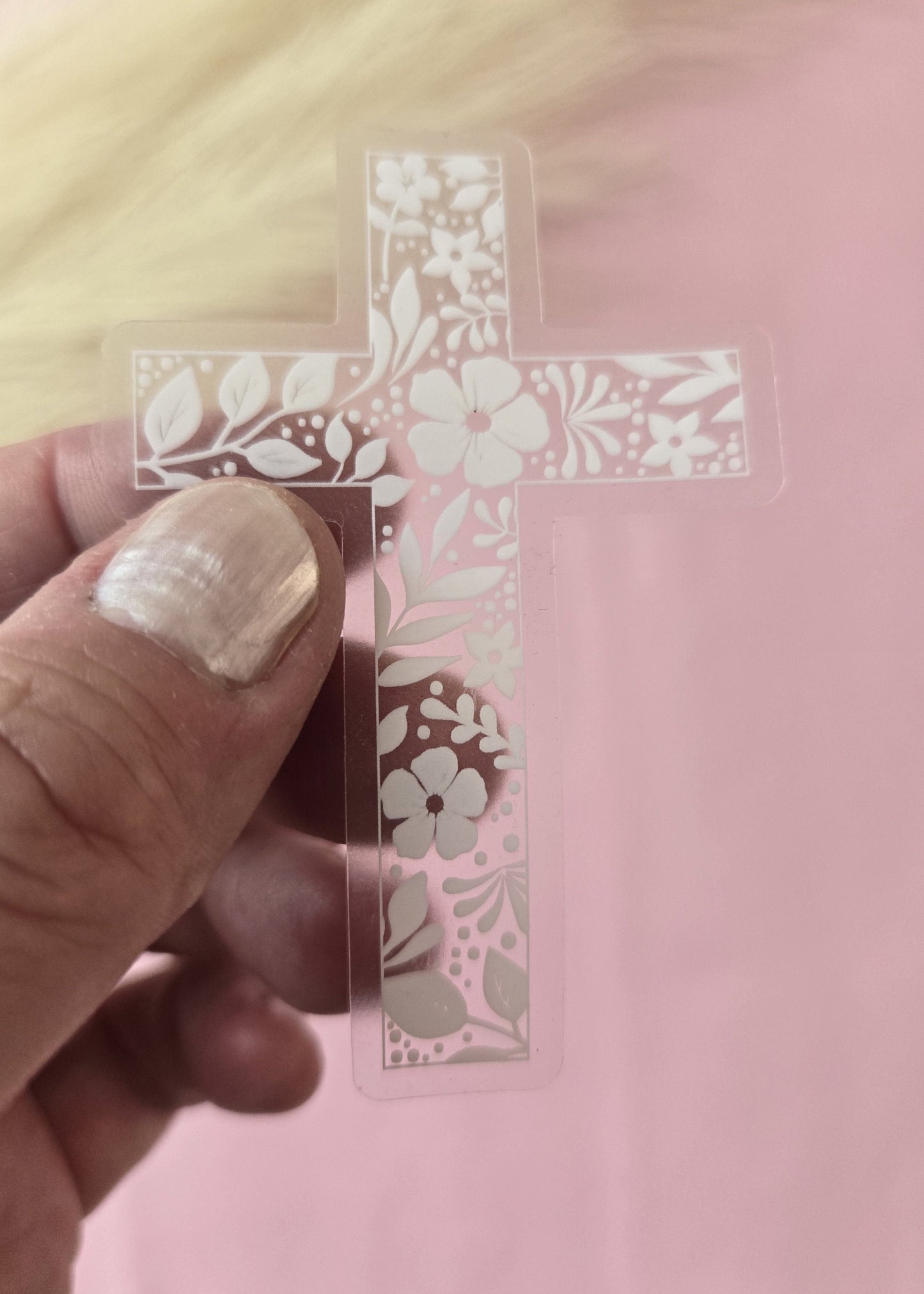 Floral Cross Clear Vinyl Sticker
