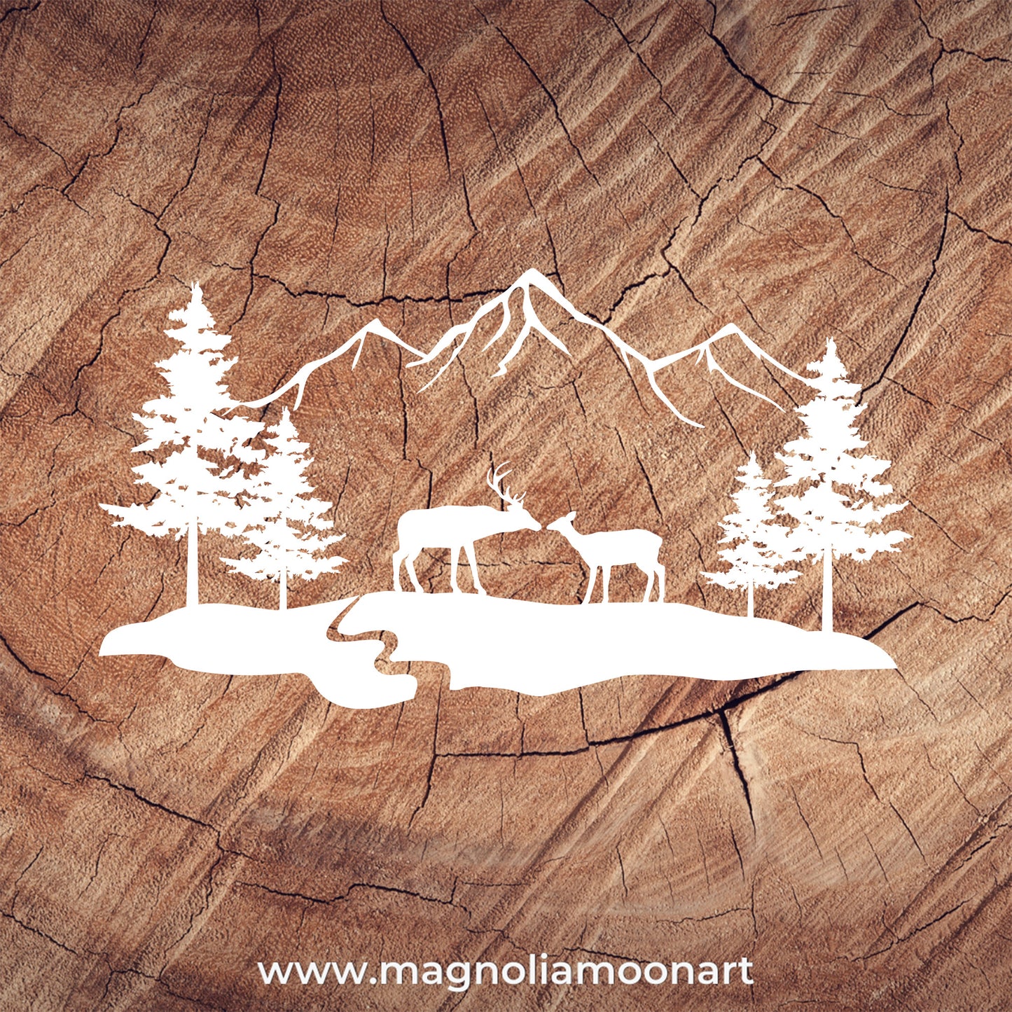 Deer Buck and Doe Mountains Scene SVG
