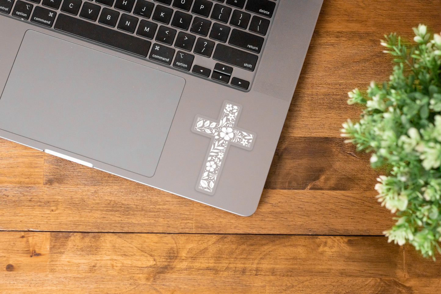 Floral Cross Clear Vinyl Sticker