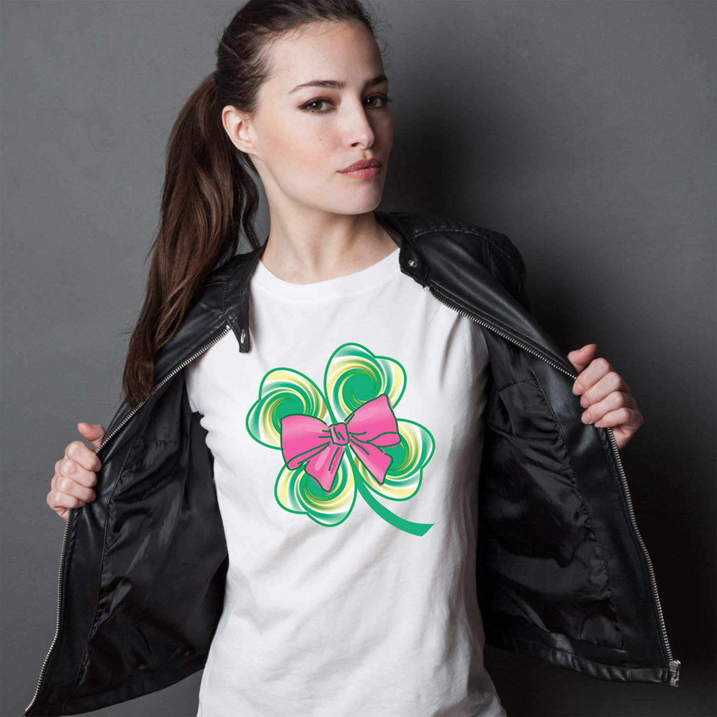 Preppy Shamrock with a Coquette Bow PNG