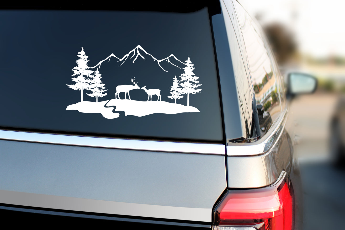 Deer Buck and Doe Mountains Scene SVG