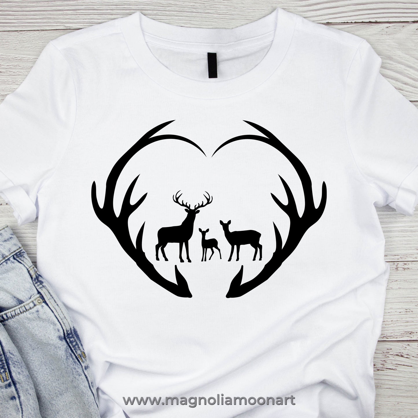 Antlers Heart with Deer Family SVG