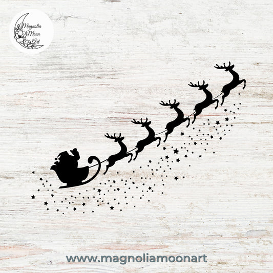 Santa Claus flying with reindeer SVG