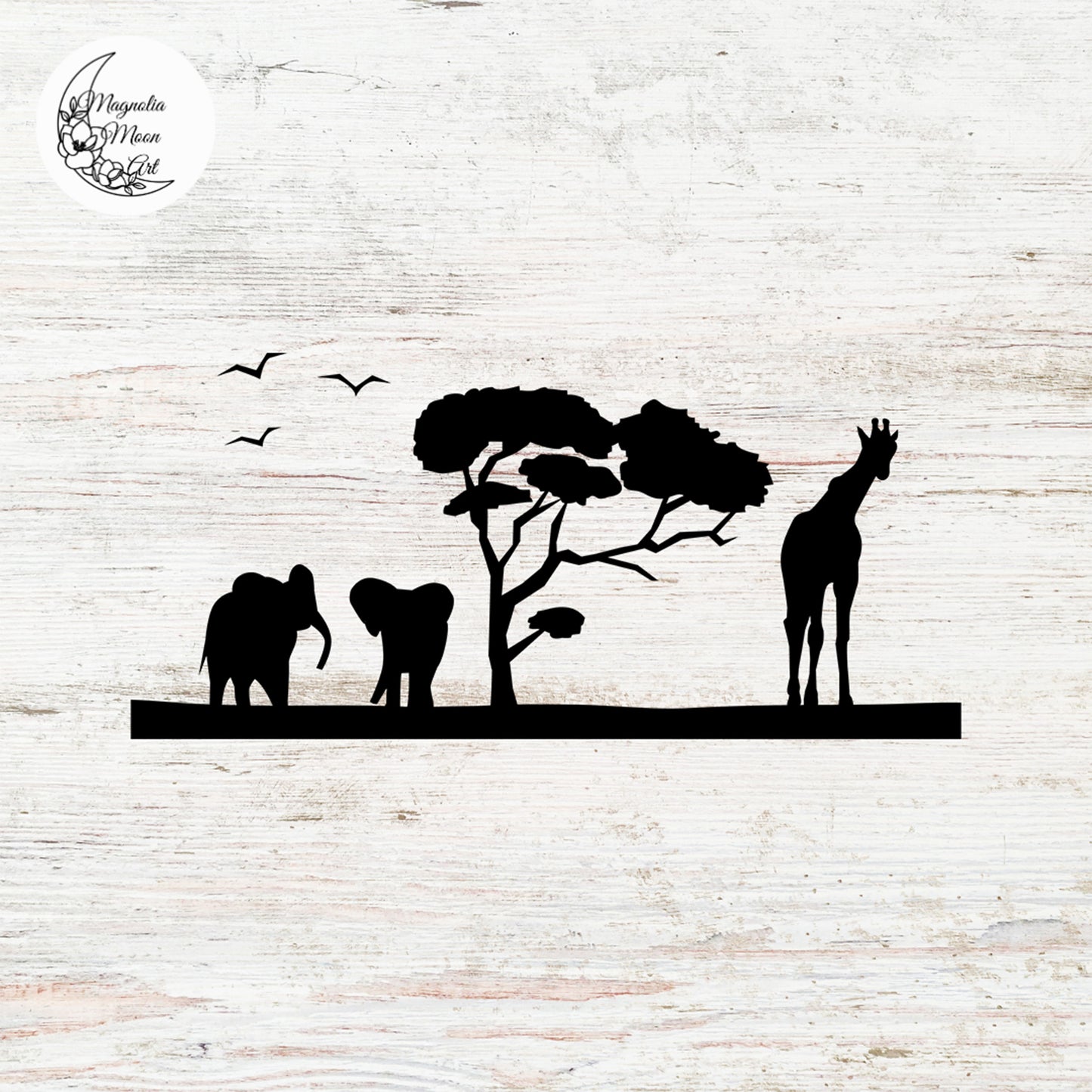 Elephants and a Giraffe SVG
