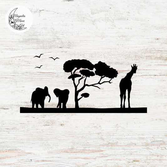 Elephants and a Giraffe SVG