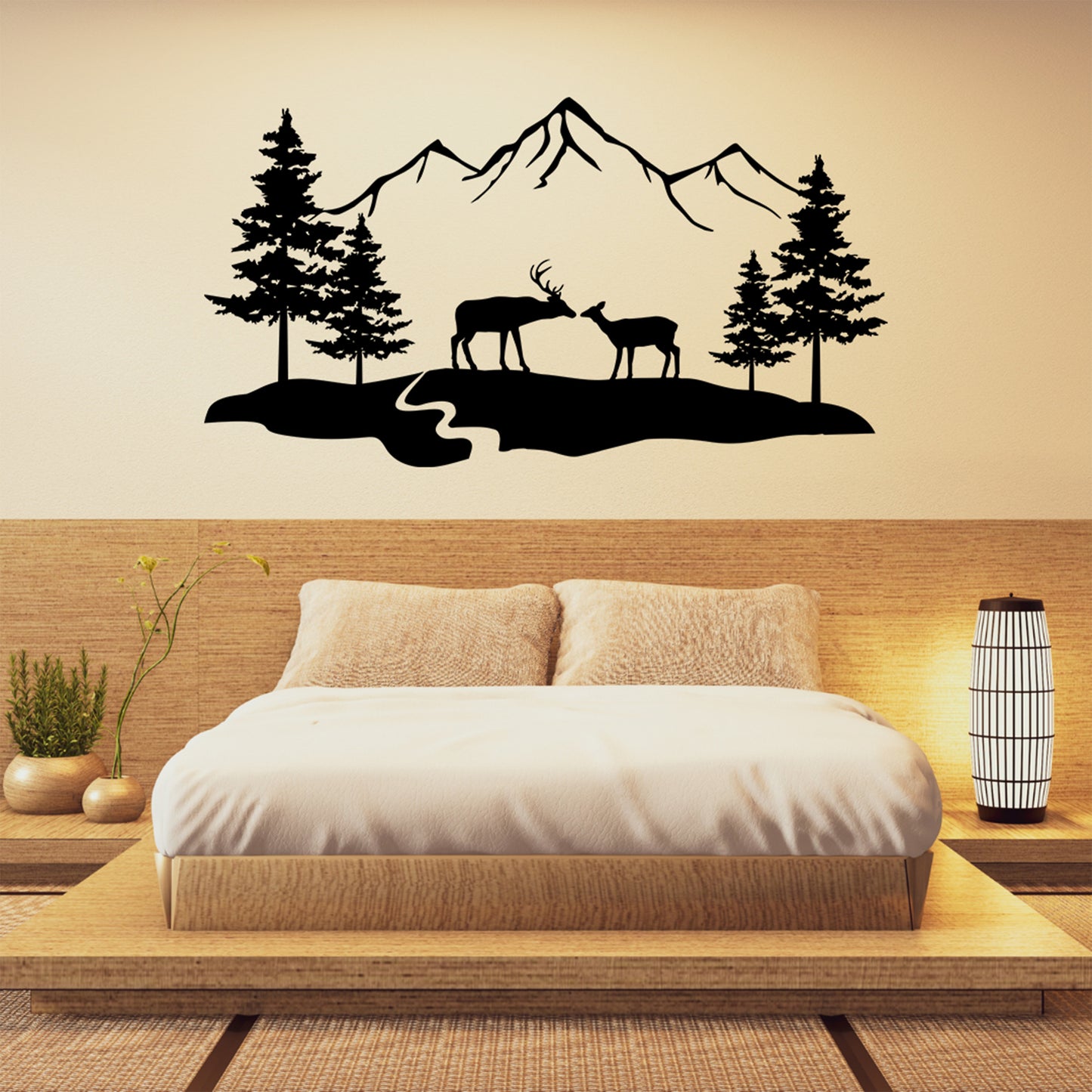 Deer Buck and Doe Mountains Scene SVG