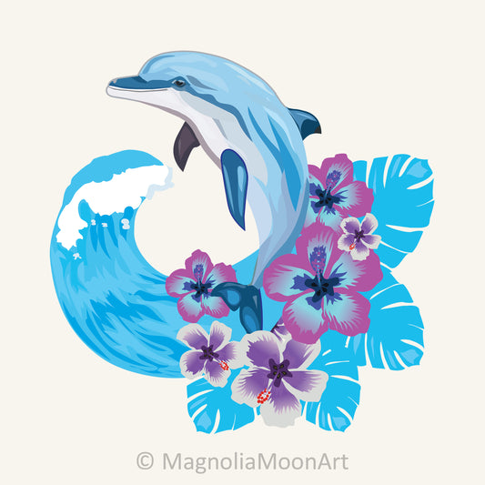 Dolphin with Tropical Flowers PNG