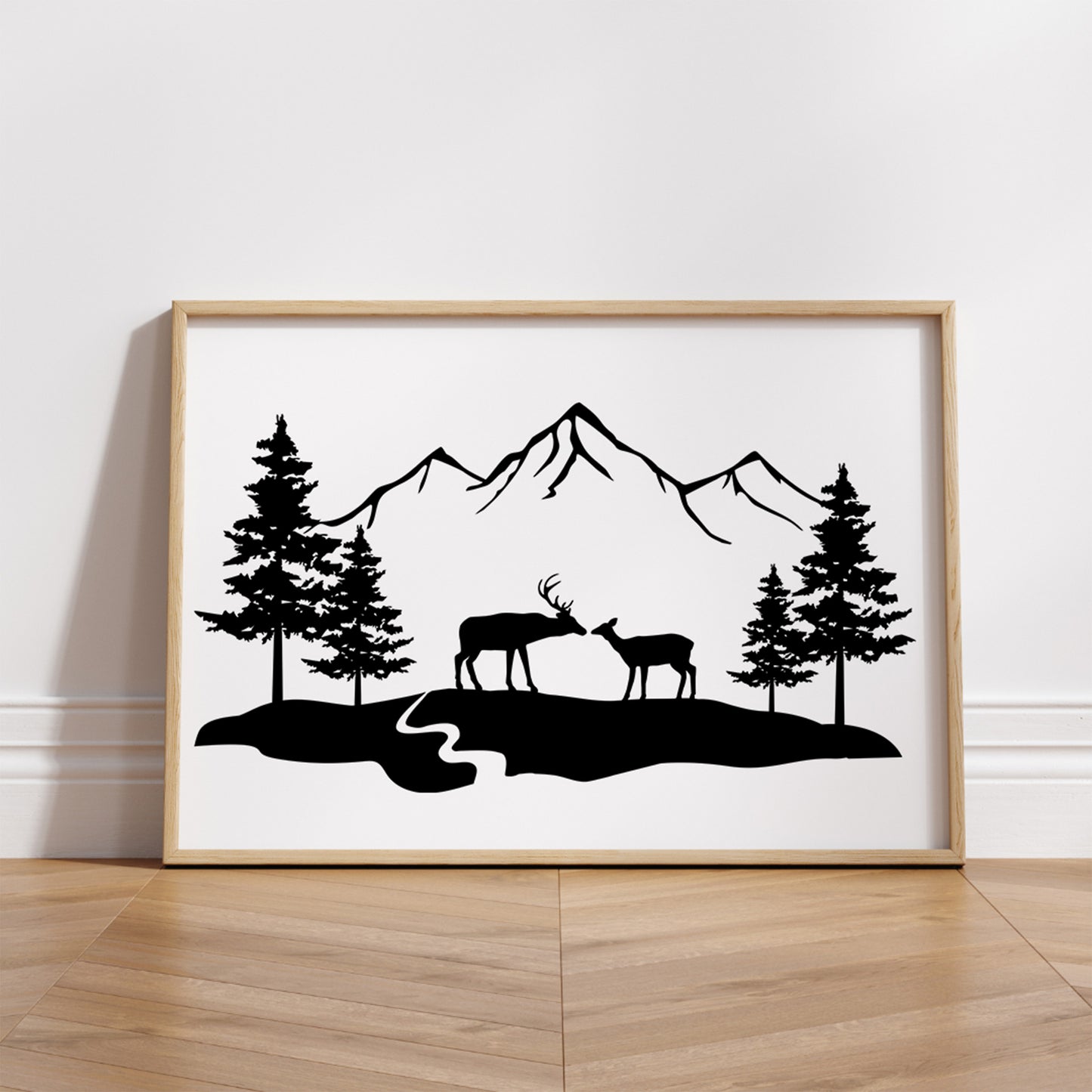 Deer Buck and Doe Mountains Scene SVG