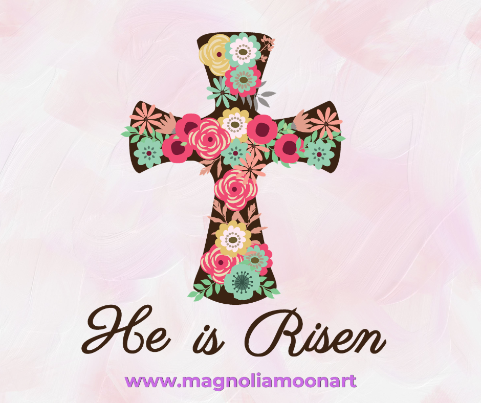 He is Risen Floral Cross PNG