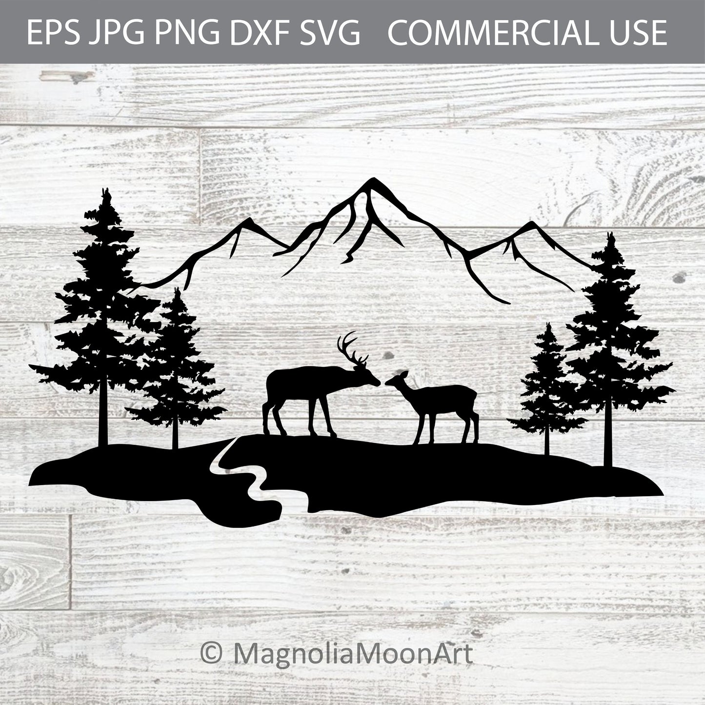 Deer Buck and Doe Mountains Scene SVG