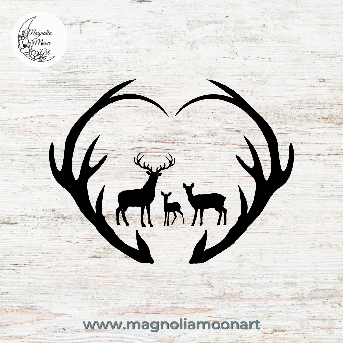 Antlers Heart with Deer Family SVG