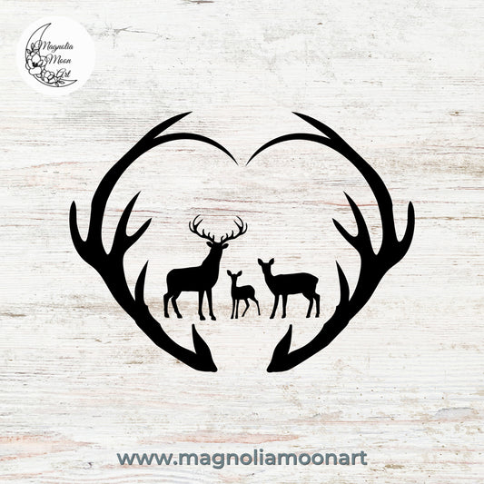 Antlers Heart with Deer Family SVG