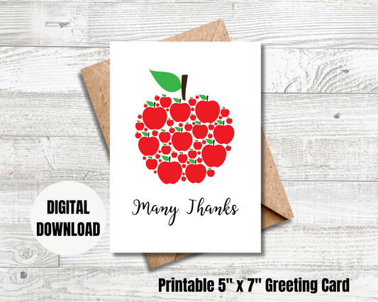 Many Thanks Apple Teacher Printable Card