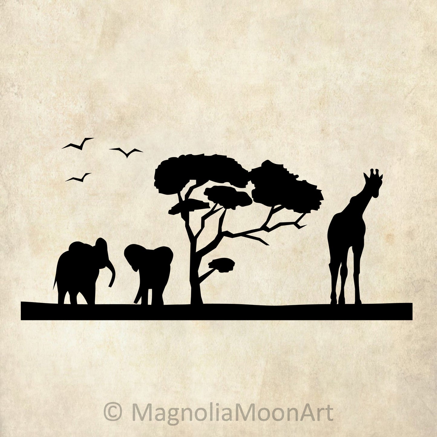 Elephants and a Giraffe SVG
