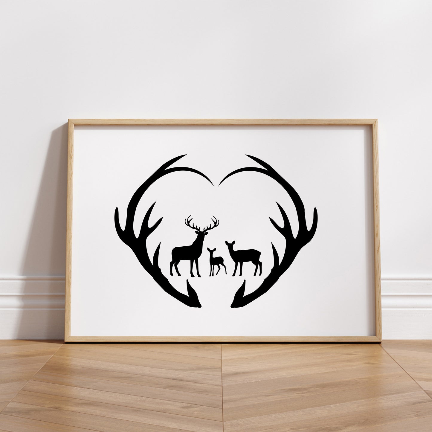 Antlers Heart with Deer Family SVG