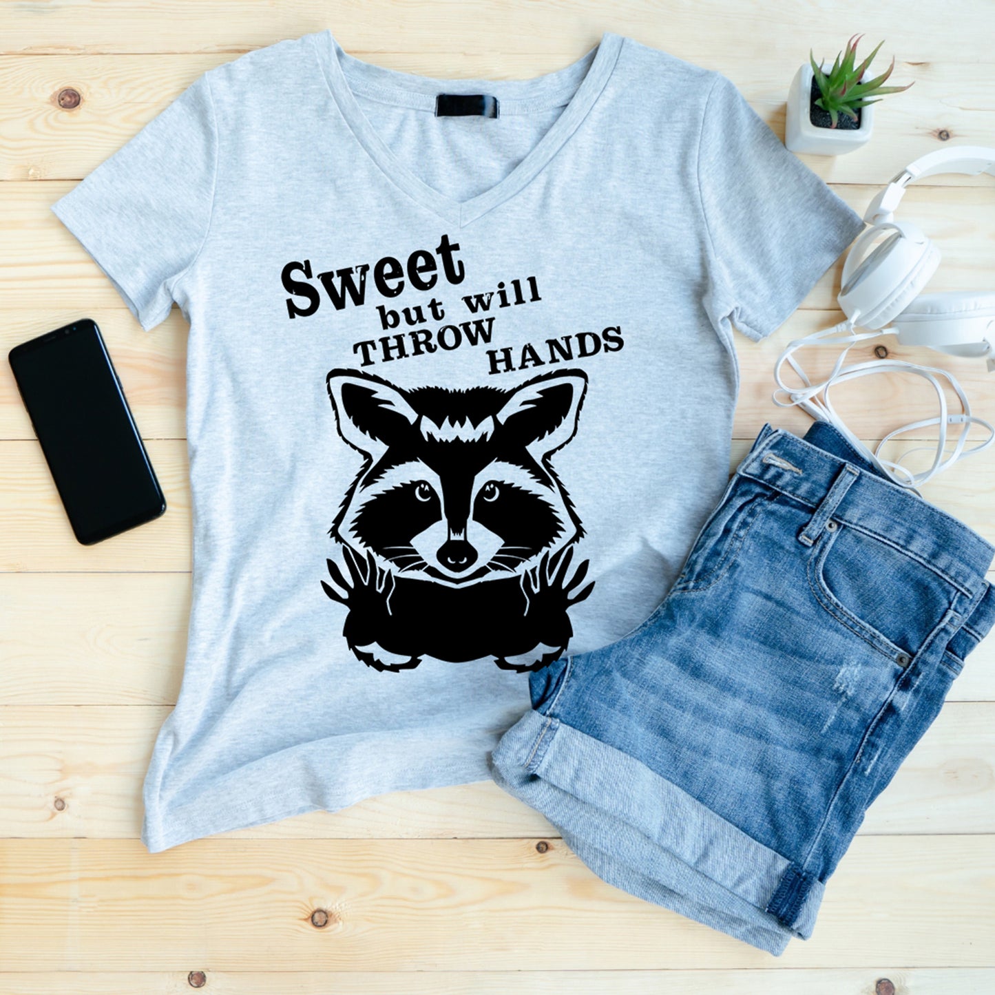 Sweet But Will Throw Hands Funny Raccoon SVG