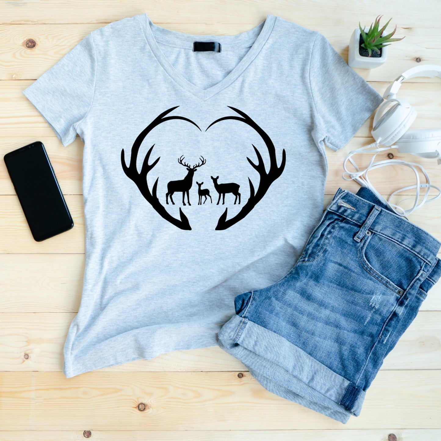 Antlers Heart with Deer Family SVG