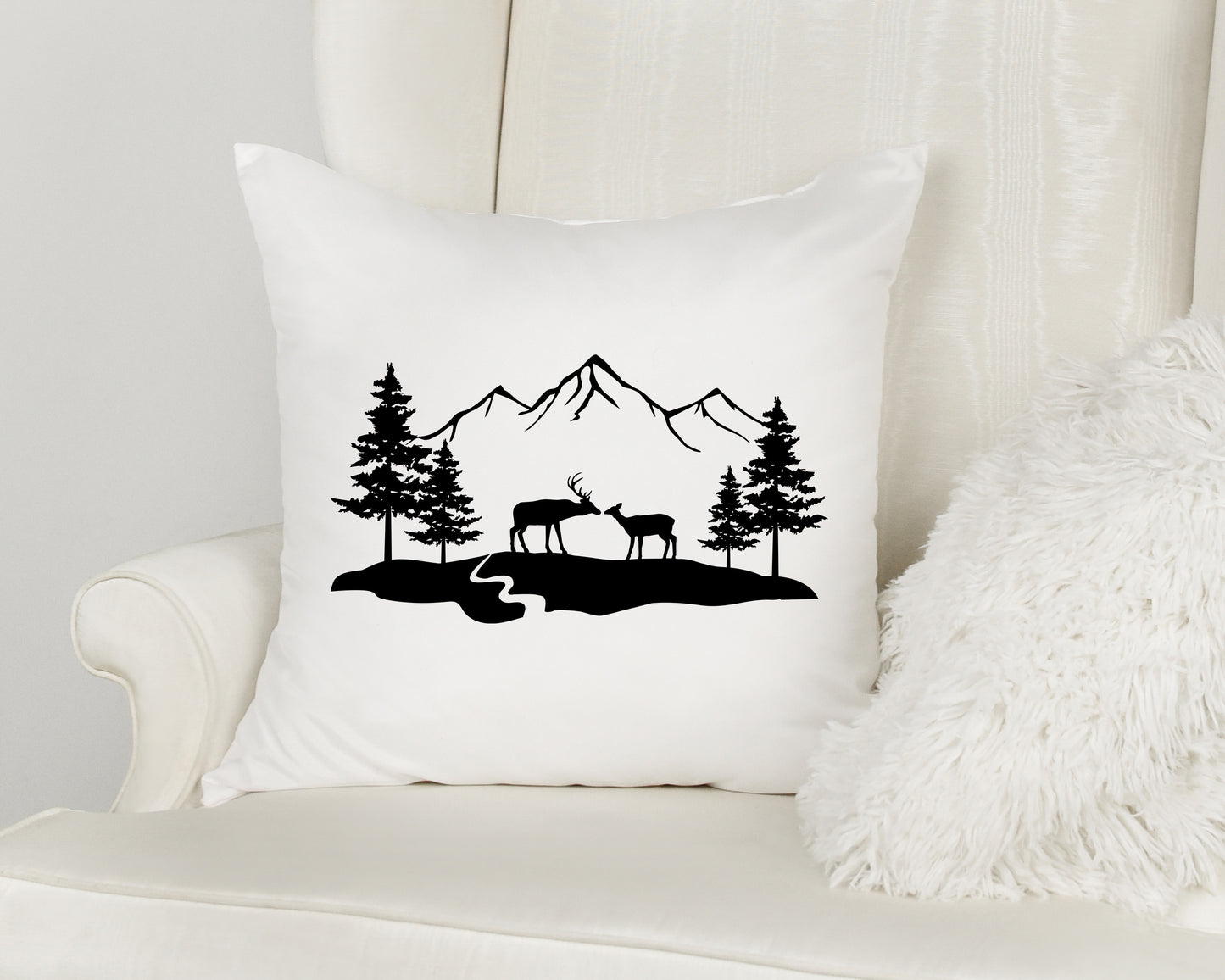 Deer Buck and Doe Mountains Scene SVG